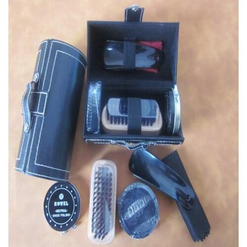 Durable Leather Shoes Polish Set Portable Shoe Shine Sponge Care Cleaning Brushes Kit with Round Box Professional Household Tool