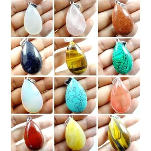 Natural stone Turquoises aventurine Quartz crystal tiger eye Opal Water droplets Pendant for diy Jewelry making necklace