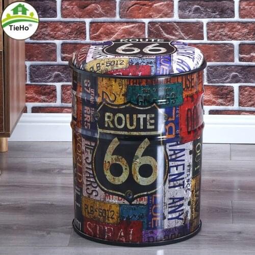 TieHo Vintage Metal Storage Stool Retro Bucket Stool Hallway Pouf Ottoman Durable Living Room Loft furniture Support 150kg