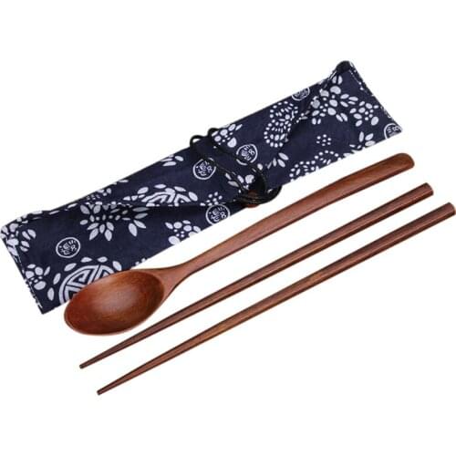 Portable Wooden Cutlery Sets Wooden Chopsticks And Spoons Travel Suit