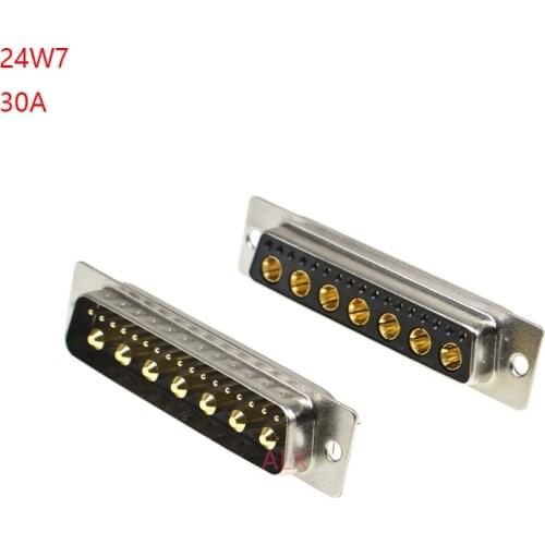 1PCS 24W7 30A Gold plated MALE FEMALE high current CONNECTOR D-SUB adapter solder type 17+7 plug jack high power 24 Position