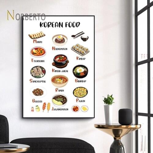Modern Canvas Painting Poster and Print Korean Delicious Food Display Ramen Kimbap Bulgogi for Home Room Gallery Wall Decoration