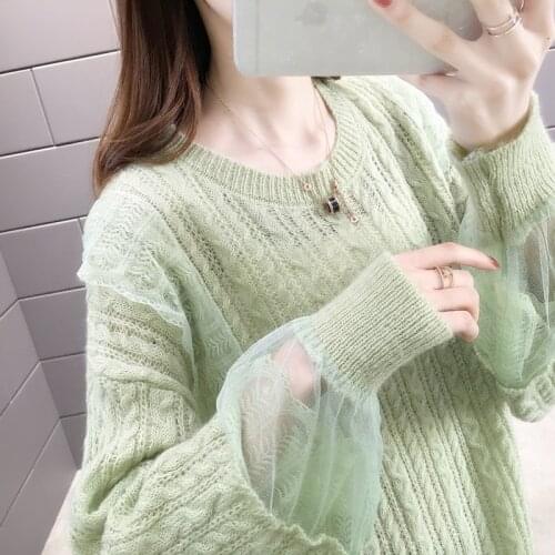 Room 155191, 5 rows, No.5 Middle] real shot mesh splicing hollow out twist Pullover Sweater [3012] 48