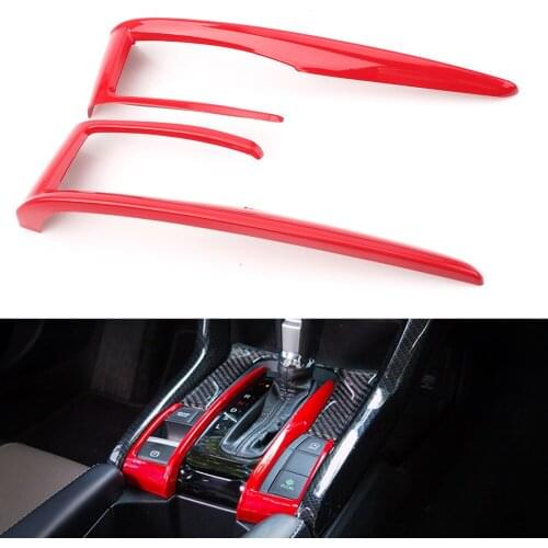 Interior Gear Shift Frame Covers Trim For Honda Civic 10th Generation 2016 2017 2018 Auto Car Red ABS Plastic Accessories 2PCS