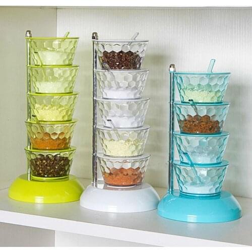 4/5-Layer Rotating Vertical Transparent Salt Sugar Seasoning Box Multi-layer Kitchen Storage Can Spice Case Jar Container