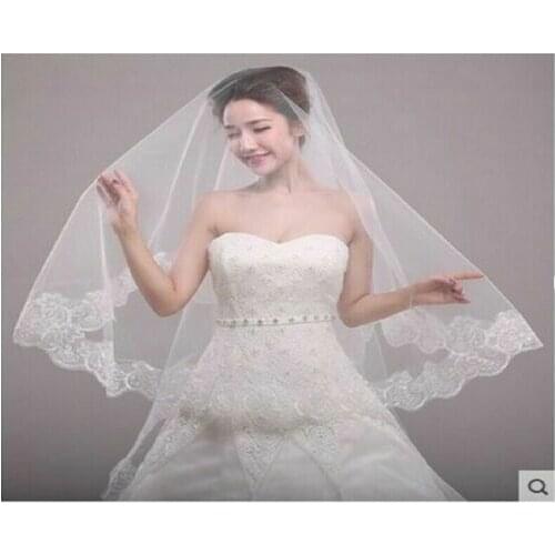 Latest Looking of New Arrival Bridal veil1 Layer Ivory White Lace Bride Voile mariage Bridal Veil wedding