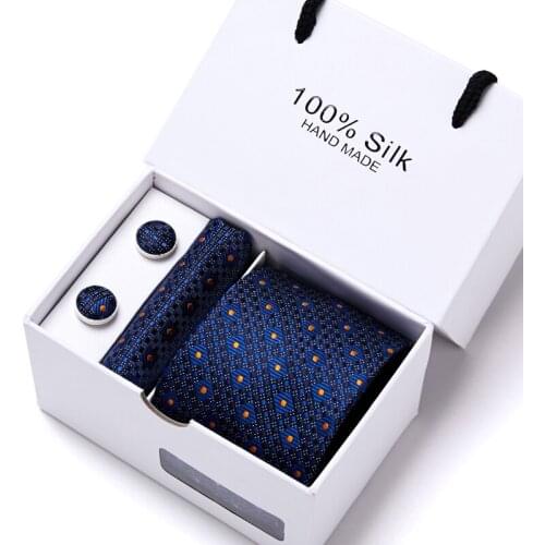 65 Colors Top grade Factory Sale Festive Gift 100% Silk Tie Handkerchief Cufflink Set Necktie Box Sliver Fit Group