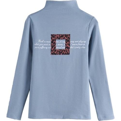 Letter Women Turtleneck T-Shirt Long Sleeve Slim Casual 96% Cotton 2020 Girls Autumn Thick Pullovers Femme Fashion Clothings