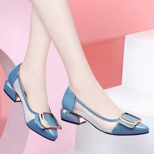 2021 Women Fashion Sky Blue Slip on Transparent Summer Square Heel Pumps Lady Sexy Party Night Club High Heel Shoes