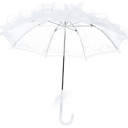 Womens Western Style Hollow Out Floral Lace Umbrella Wedding Bridal Manual Opening Fleur Parasol Ruffles Trim Romantic Photo