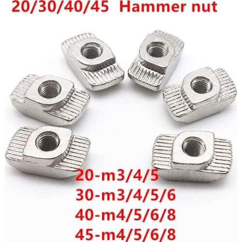 100pcs 50pcs M3 M4 M5 M6 M8 Nickel Plated T Nut Hammer Head Fasten Nuts for Aluminum Profile 2020 3030 4040 4545 Series T-nuts