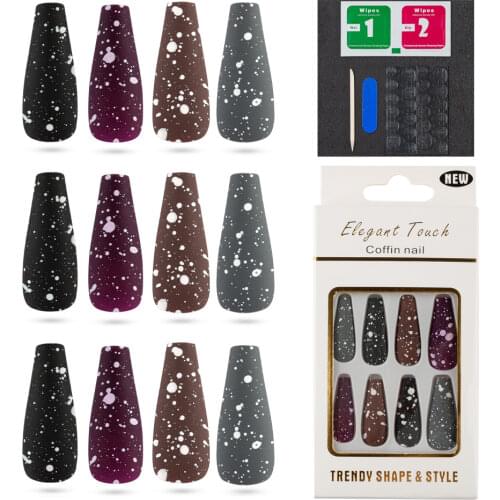 40Pcs Snowflake Design Full Cover Ballerina Coffin Press on Nails with Jelly Stickers Nail Tools Removable Mix False Nails