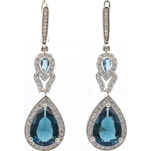 35x11mm 2021 Hot Sell Pink Tourmaline White CZ Women Fine Jewelry 925 Sterling Silver Earrings