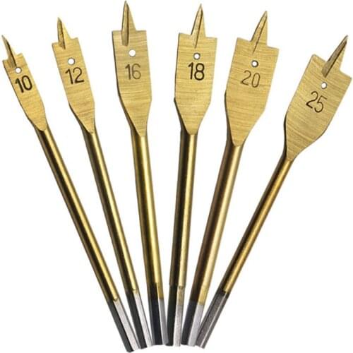 6pcs/Set Titanium Coating Hex Shank Spade Bits Flat Boring Bit Wood Drill Bit Power Tools Hole Saw 10,12,16,18,20,25mm