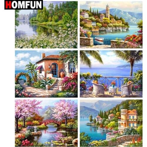 HOMFUN 5D Diamond Pattern Rhinestone Needlework Diy Diamond Painting Cross Stitch "Beautiful scenery sea" Diamond Embroidery