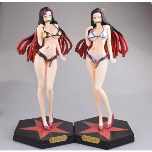 Anime Toys Demon Slayer Trend Tide Brand Kamen Nidouzi Black Blue Kamado Nezuko Standing Swimsuit Boxed Figurefigure sexy