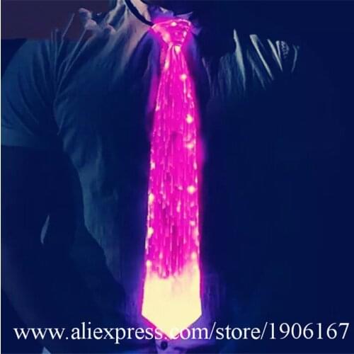 Colorful LED Fiber Light Tie Nightclub Bar Halloween Christmas Luminous Necktie Stage Performance Props Lighting Wears Tie