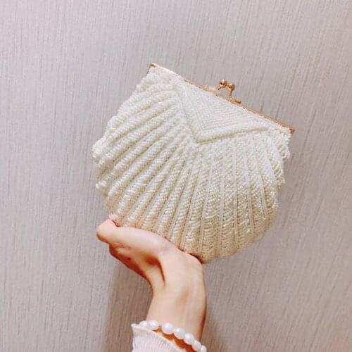 Sweet Ladies Beads Shell Shoulder Bag Women Chain Handmade Beading Crossbody Bag Small Colors Pouch Mini Clutch Bags Handbag