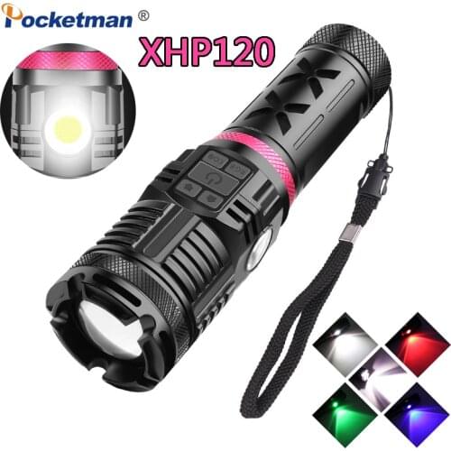 20000lm XHP120+COB Red Blue Green Light Multifunction Flashlight Telescopic Zoom Flashlight Stepless Variable Light Lantern