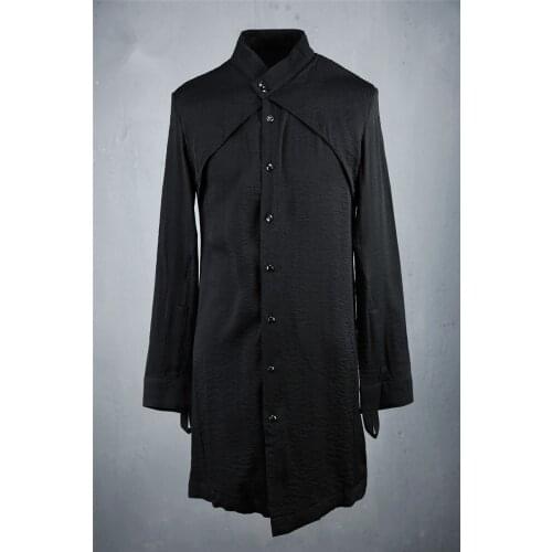 S-5xl Spring And Autumn Men Personality Linen Long-sleeve Trench Shirt Medium-long Fashion Shirt Hairstylist Outerwear Costumes