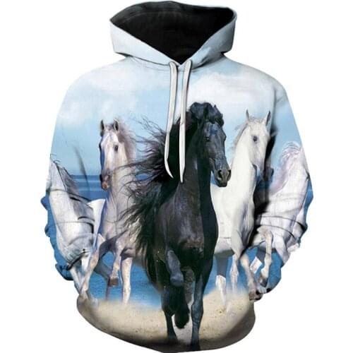 Spring and Autumn Animal Horse Graphic Hoodies For Men Fashion Casual 3D Print Sweatshirts Trend Handsome Sweatshirt with hood