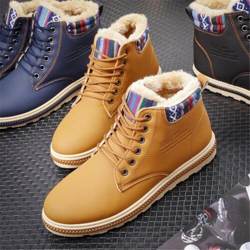 Men boots couple mens winter warm snow boots mens fur plush high top ankle boots sneakers work shoes men botas lace up 2020 new