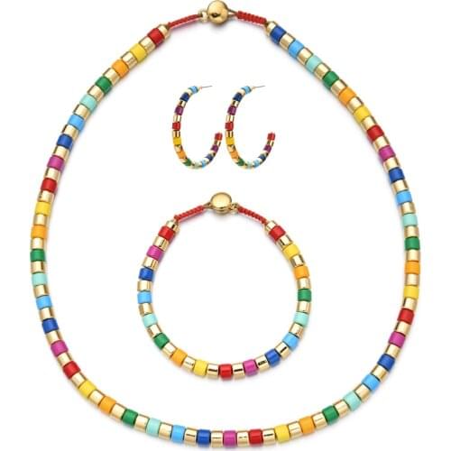 Boho Beads Luxury Jewelry sets Fashion Jewelry Necklace Earring Bracelet Women Wedding Engagement Party Gift Accessories