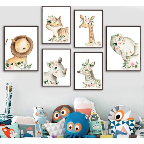 Lion Tiger Giraffe Elephant Rhino Zebra Rose Wall Art Canvas Painting Nordic Posters And Prints Wall Pictures Kids Room Decor