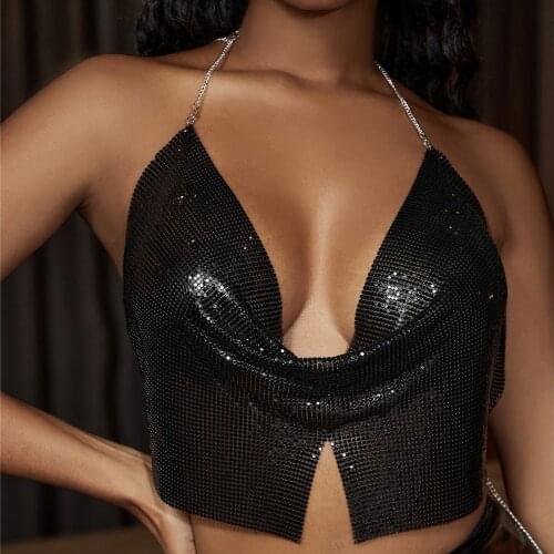 Charm Sequin V-Neck Wrap Chest Crop Tops Vest for Female 2021 Sexy Sling Lace-up Tank Tops Party Club Tube Shirts