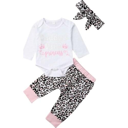 Girl Clothes 2019 Newborn Baby Girls Clothes Long Sleeve Romper+Leopard Leggings Pants Outfits Size 0-24M