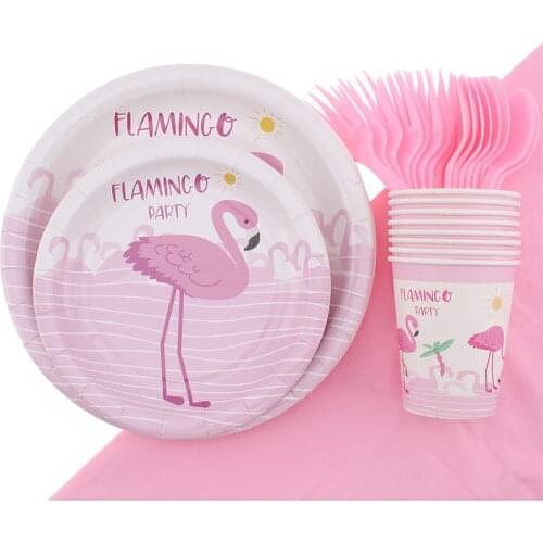 41Pc/Set Flamingo Theme Disposable Tableware Birthday Decoration Baby Shower Spoon Plates Napkin Forks Tablecloth Party Supplies