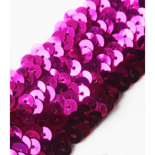20yard 4 Row Fuchsia Hand Beaded Trim Elastic Stretch Sequin Ribbon Trimming for Dance Dress Belt T7