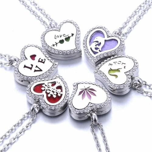 Heart Aromatherapy Necklace Diffuser Jewelry Open Locket Pendant Essential Oil Perfume Aroma Diffuser Necklace For Women
