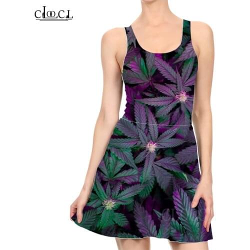 Girls Sleeveless Sexy Dresses 3D Print Hemp Leaf Fashion Casual Summer Slim Beach Hemp Dress Female Party Dress Womens Clothing