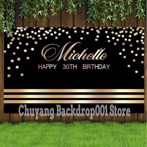 Custom Backdrop Black Gold Stripe Happy 30th Birthday Photography Background Photo Studio Decorations Supplies