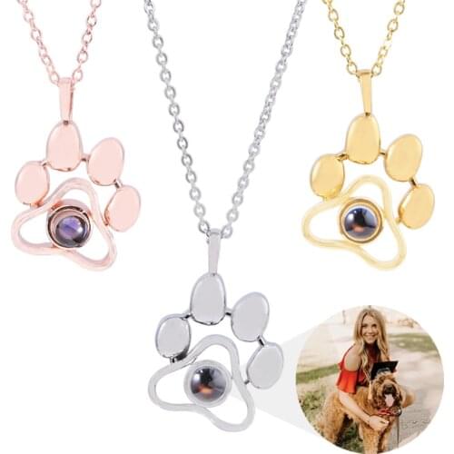 RJ New Custom Love Pet Name Picture 100 Languages I love you Necklaces Pendant Cat Dog Paw Bone Shaped Choker Women Men Jewelry