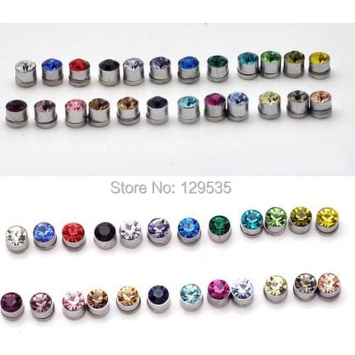 5mm Diameter titanium steel No pierced Women Men Magnetic stud earrings Austrian crystal 24 colors
