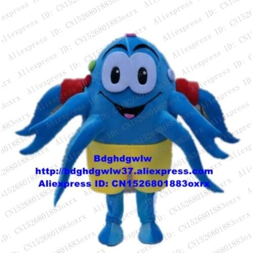 Blue Octopus Devilfish Octopi Cuttlefish Inkfish Sepia Squid Calamary Mascot Costume Adult Character Live-dressed Cute zx1568