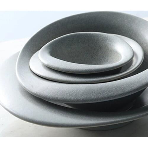 Nordic Grey Color Stone Hat Shape Sushi Plate Rice Bowl for Restaurant Pebbles Feeling Smooth Sauce Dish