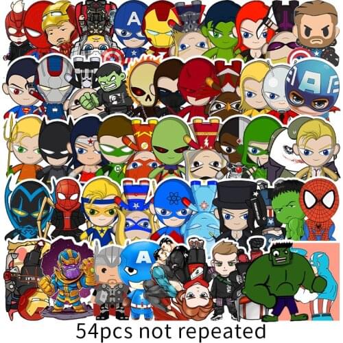 54pcs Cartoon Marvel Captain America Stickers Cool The Avengers Waterproof Sticker Luggage Skateboard Guitar Laptop Stikers