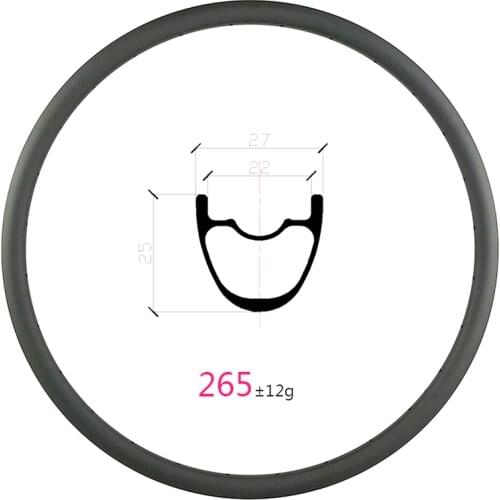 Super Light 265g 27.5er 650B MTB XC 27mm x 25mm deep tubeless hookless carbon rim UD 3K 12K 24H 28H matte mountain bike wheel