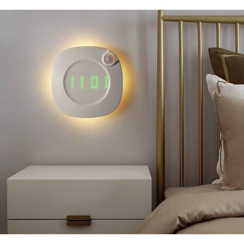LED Clock Night Light Wall Lamp Digital Display 5V 360 Degree USB/AAA Battery PIR Motion Sensor Clocks For Home Bedroom Lights