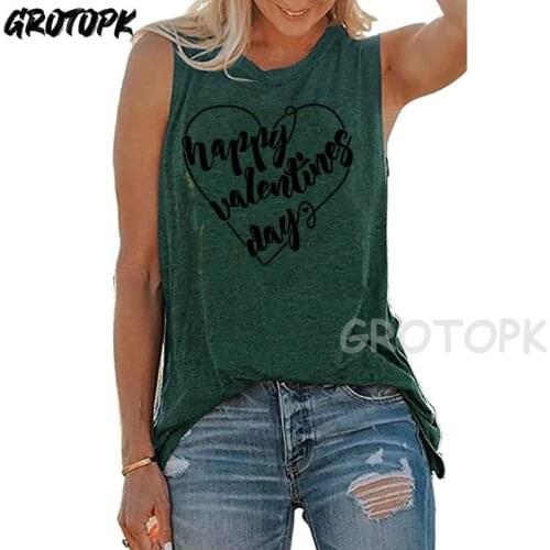 Tops Korean Happy Valentines Day Summer Harajuku Graphic Tank Top Women 90s Aesthetic Ullzang Womens T-shirt 2021 Womens Vest