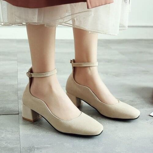 One word high-heeled shoes autumn coarse single shoes womens all-around shallow square head black professional shoes