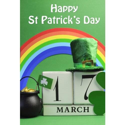 VinylBDS 5x7ft St. Patricks Day Backdrops Green Solid Background Rainbow Children Backdrop Clover and Hat Backdrop for Stuido