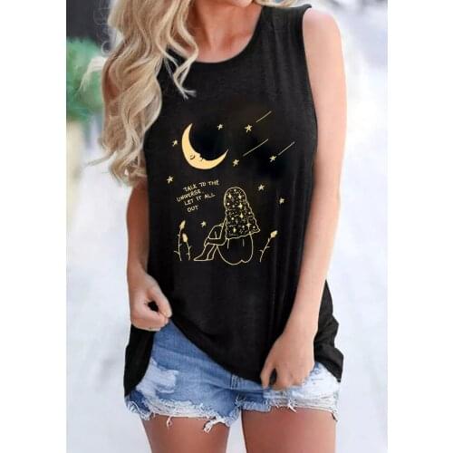 Talk to the Universe Let it All Out Tank top artistic moon night Sleeveless T-shirt Women fashion casual vintage Top drop ship