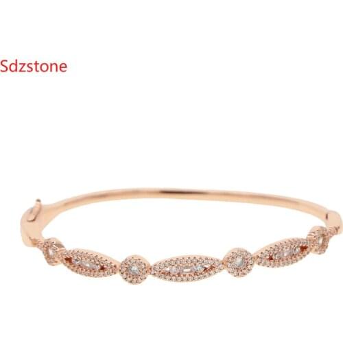 ROSE GOLD Color Eye Shape Bangle For Women Micro Pave Cubic Zircon Lucky Fashion Trendy Bracelet 19cm