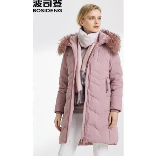 BOSIDENG women thick hooded slim down jacket with real fur outdoor sportswear waterproof windproof winter coat B90141006