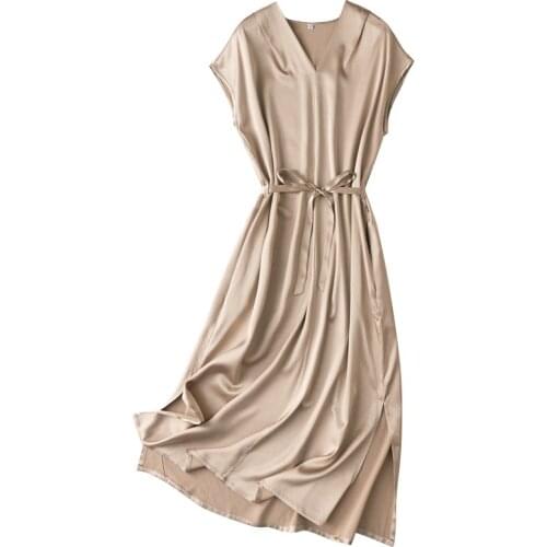 Women Summer 100% natural Silk Dress Elegant Dress Casual holiday real silk long Printed Dress