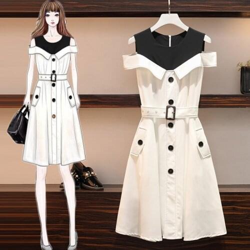 Mujer Vestidos Plus Size Womens 2020 Summer New Fake Two-piece Off-the-shoulder Dress Stitching Casual White Dress Women Q142